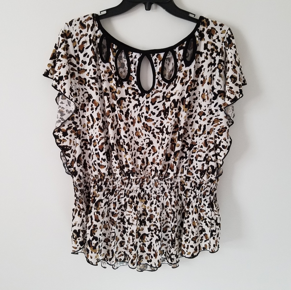 Cato Leopard Print Flutter Sleeve Peplum